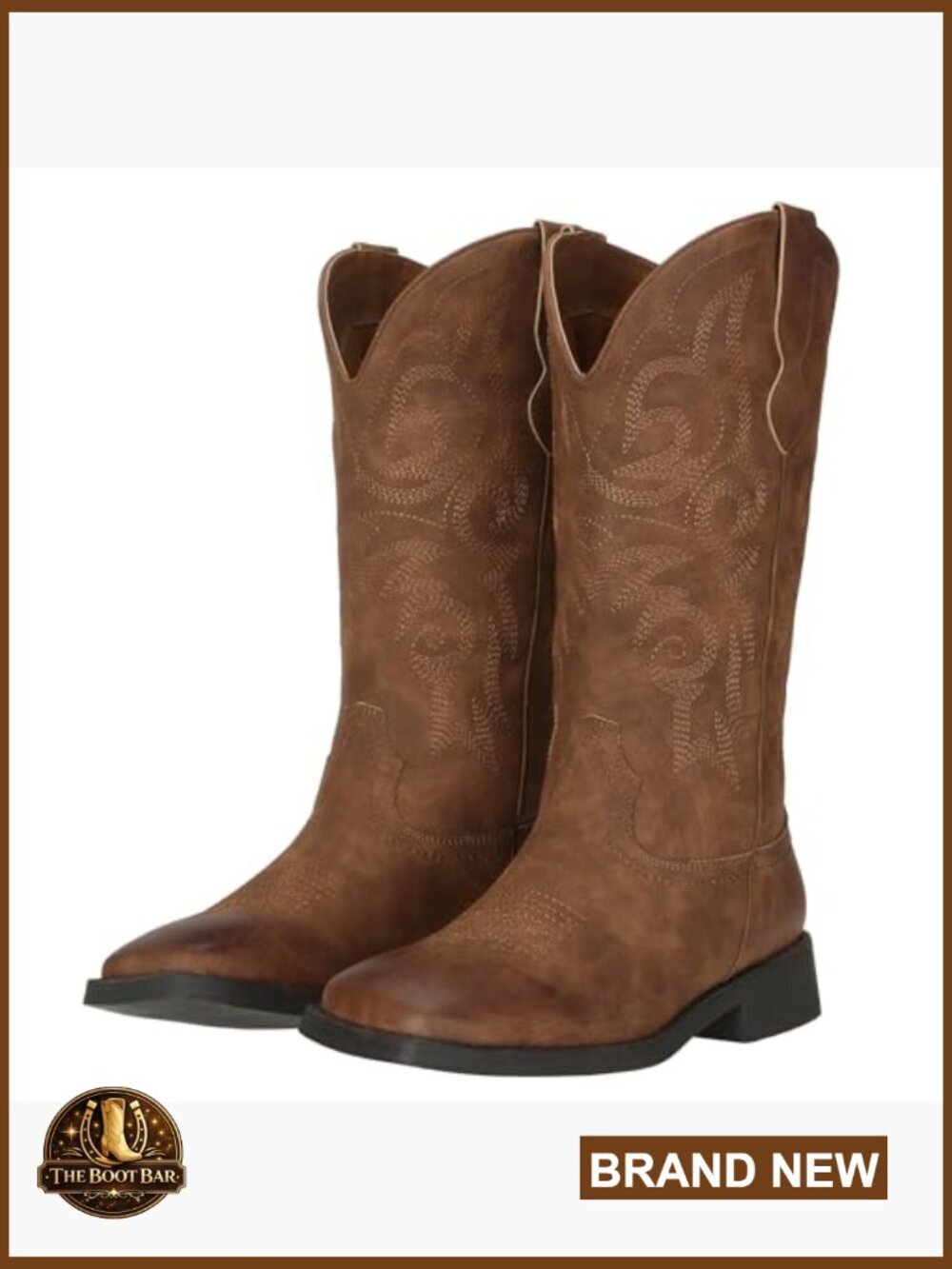 Faux Leather Square Toe Cowboy Boots with Detachable Buckles Pull On - Picture 6 of 7